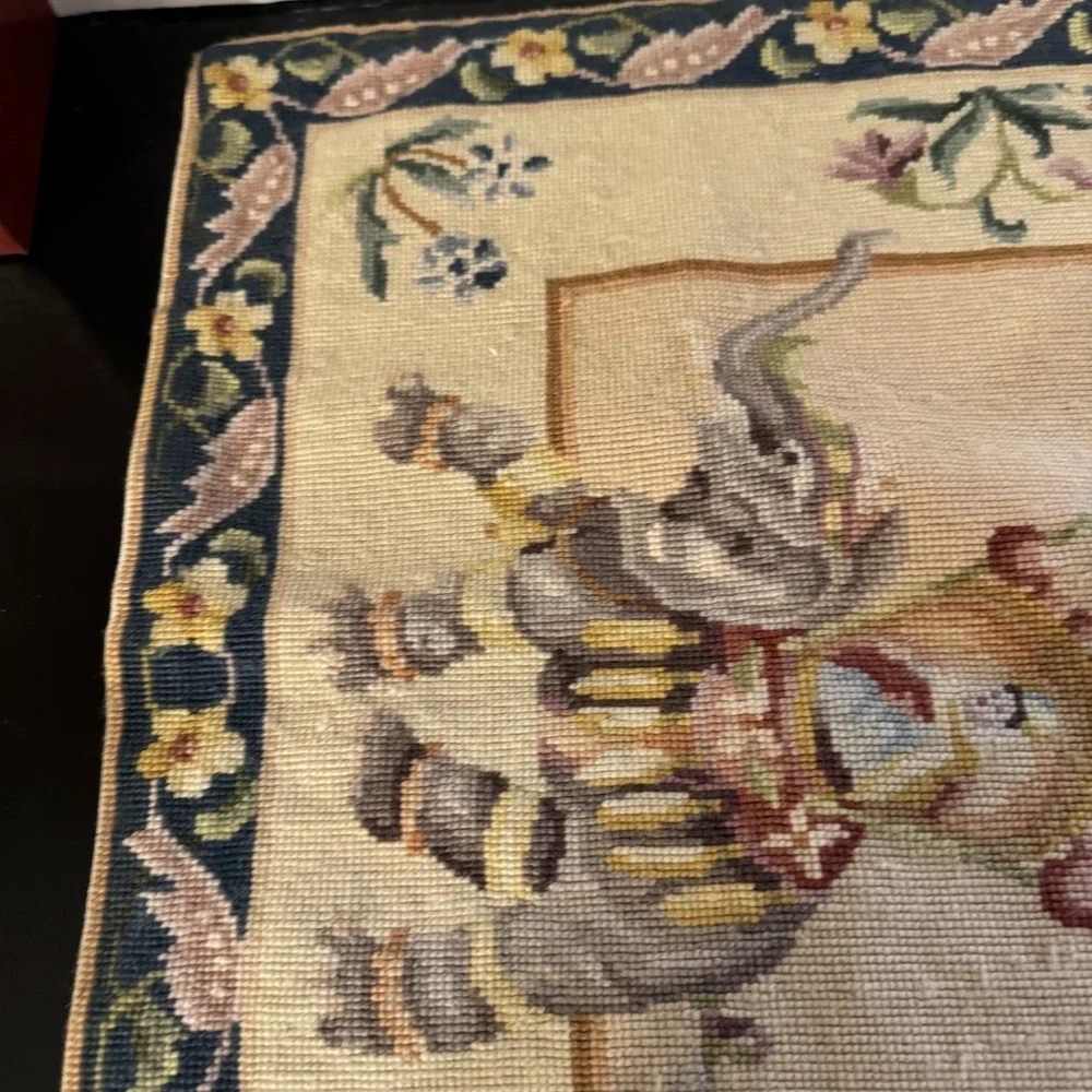 Vintage Tapestry Rug Adorned Elephant Pictorial Indian‎ Motif Handmade 21.5x34